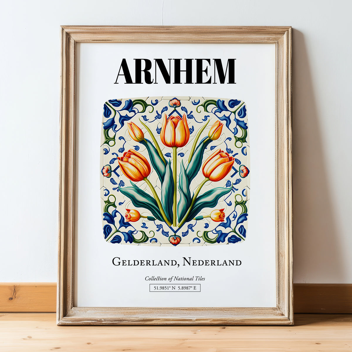 Arnhem, Netherlands – Travel Print, in wooden frame leaning on the floor