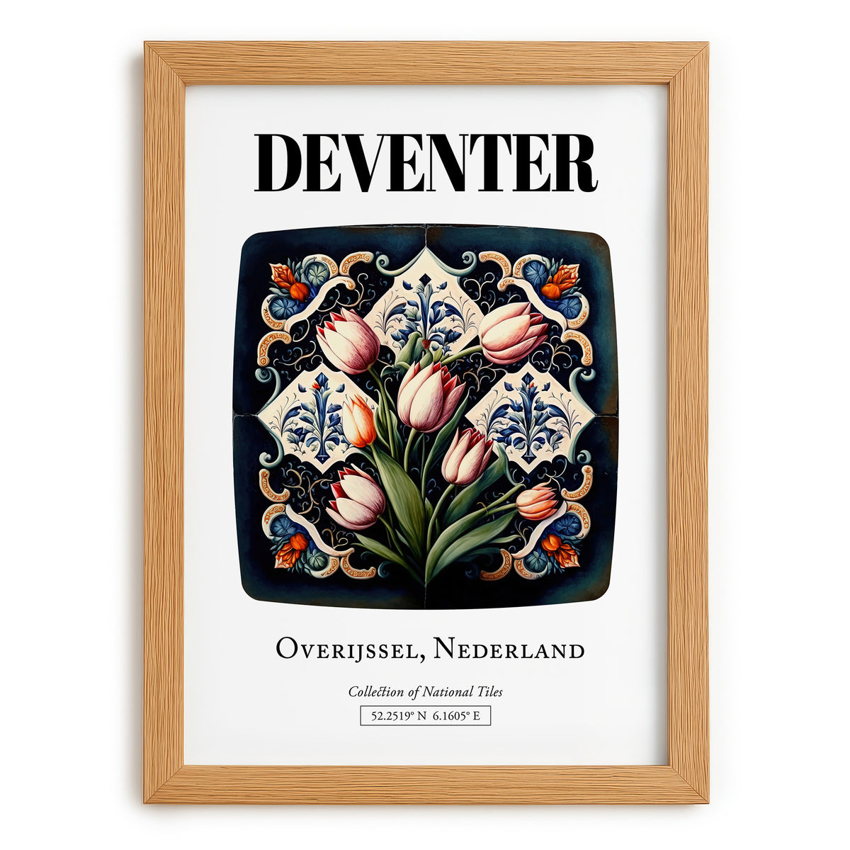 Deventer, Netherlands – Wanderlust-Inspired Poster, set in oak frame
