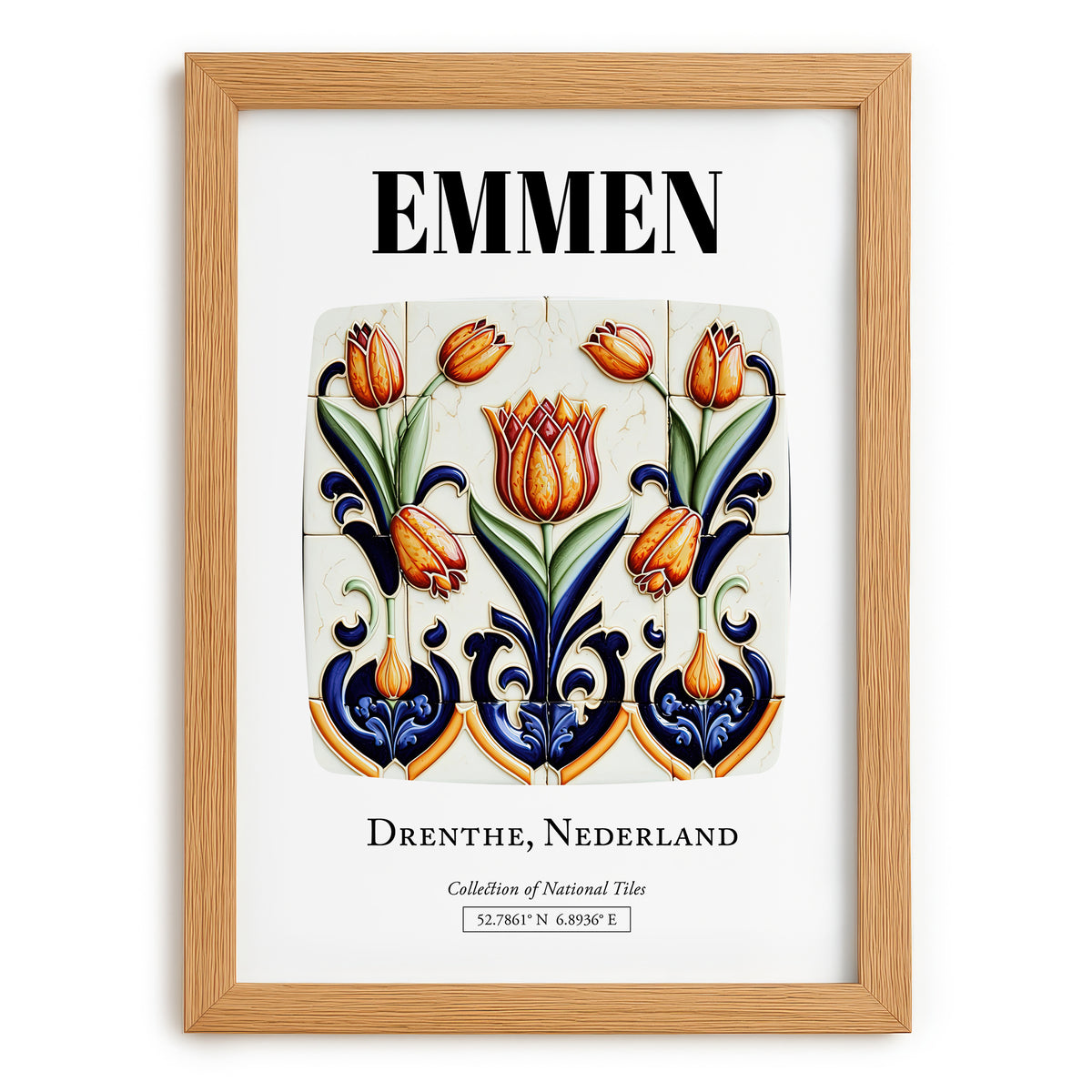 Emmen, Netherlands – Travel Poster, set in oak frame