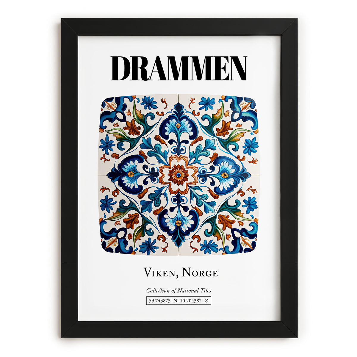 Drammen, Norway – Travel Poster, in sleek black frame