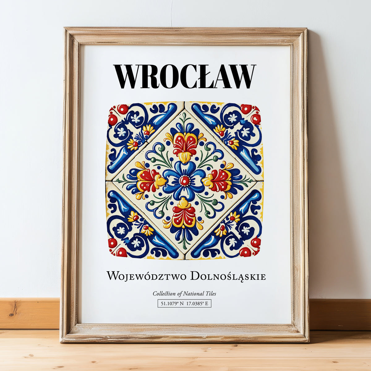 Wrocław, Poland – Cityscape Wall Art, in wooden frame leaning on the floor