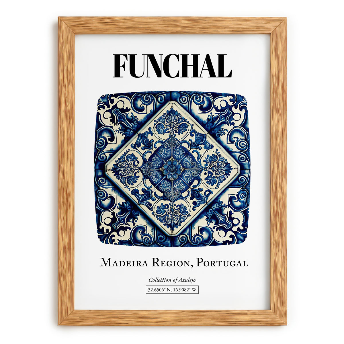 Funchal, Portugal – Travel Print, set in oak frame