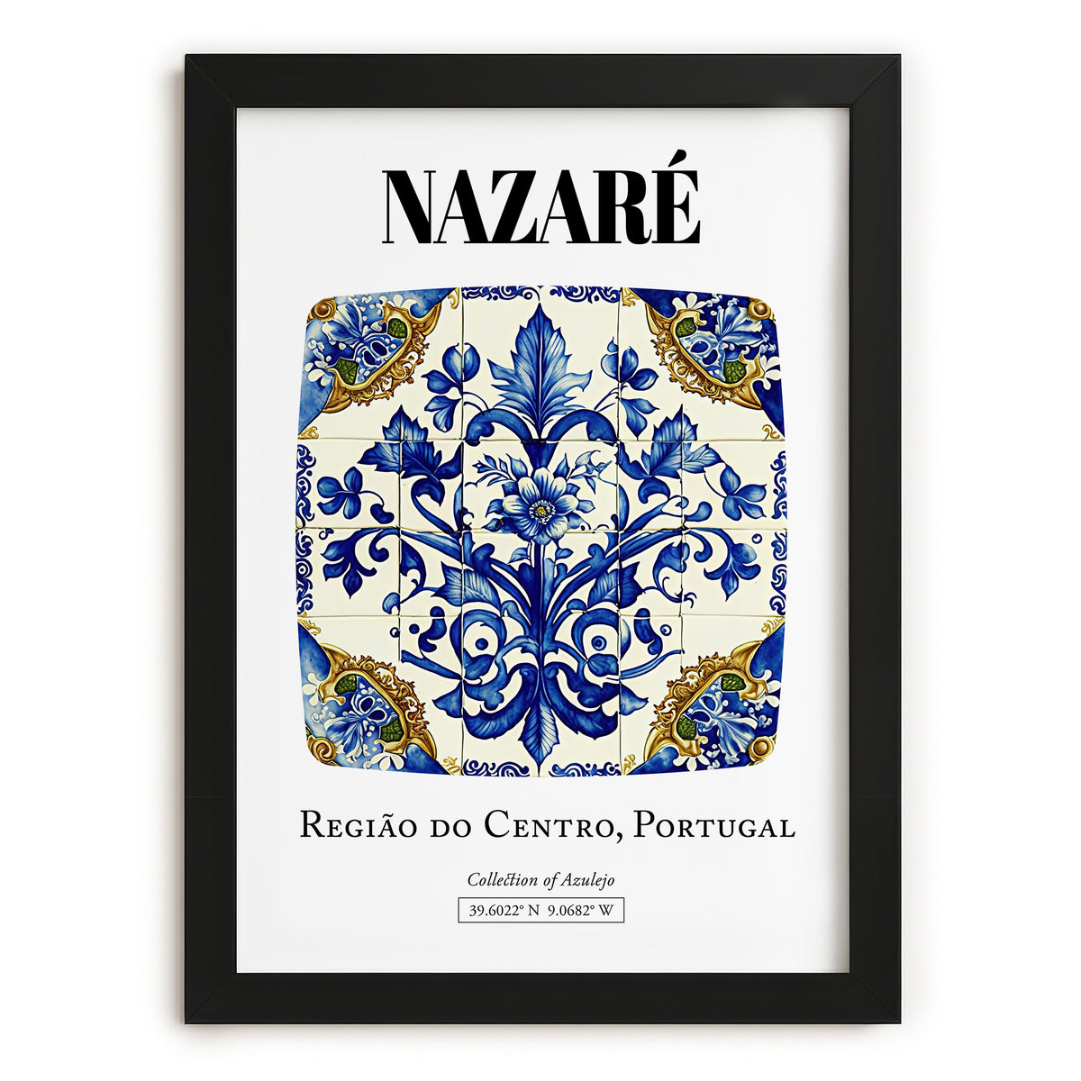 Nazaré, Portugal – Retro Travel Poster, in sleek black frame