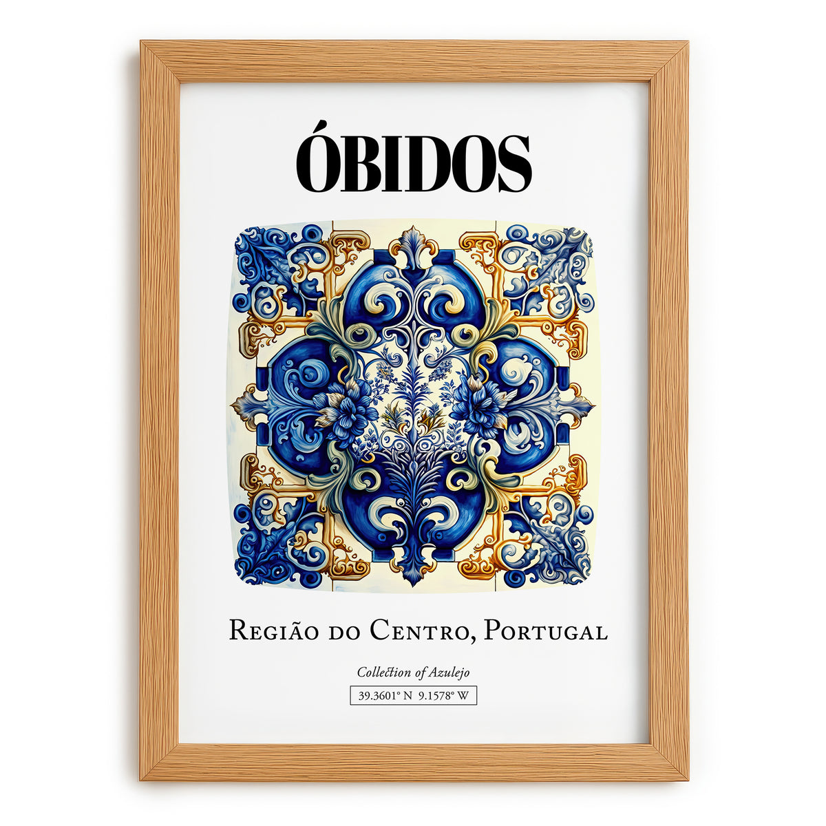 Óbidos, Portugal – Travel Print, set in oak frame