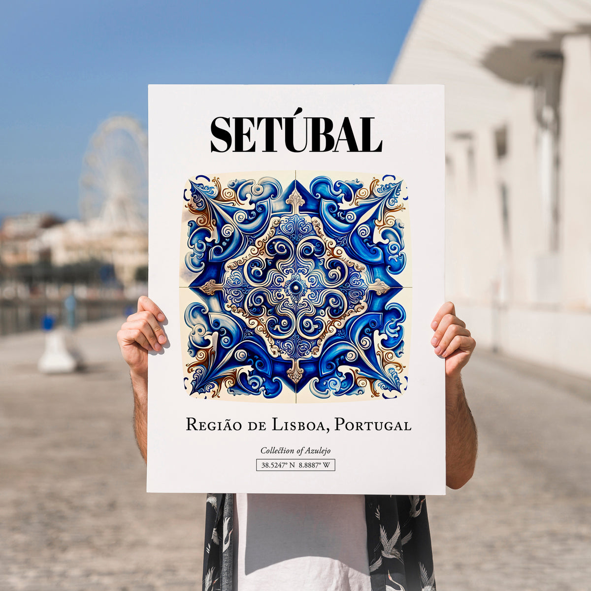 Setúbal, Portugal – Travel Poster, no-text version framed in wood