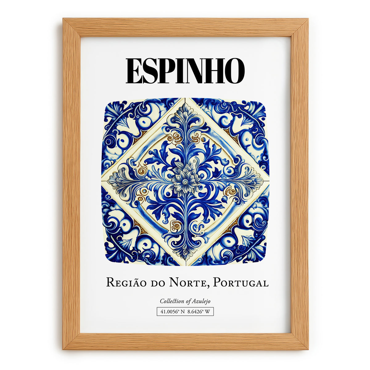 Espinho, Portugal – Minimalist Travel Print, set in oak frame