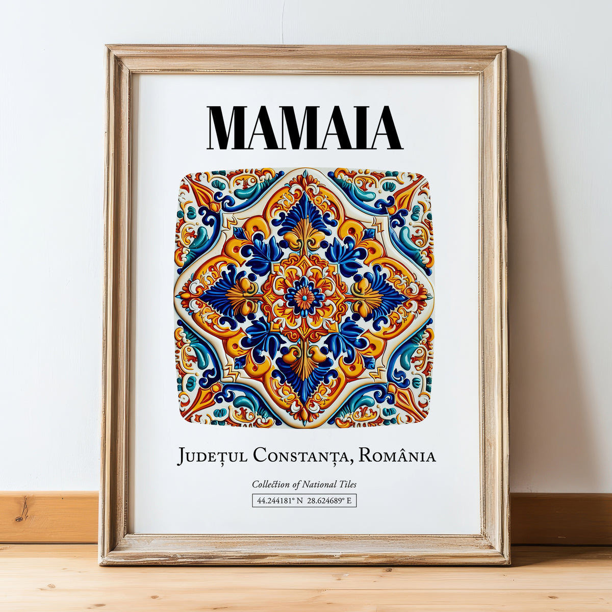 Mamaia, Romania – Travel Print, in wooden frame leaning on the floor