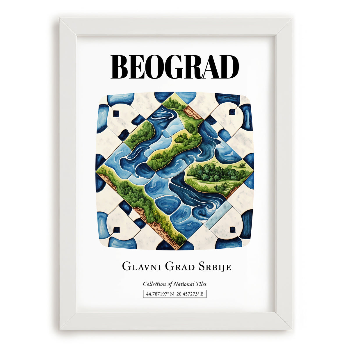 Beograd, Romania – Travel Wall Art, placed in minimal white frame