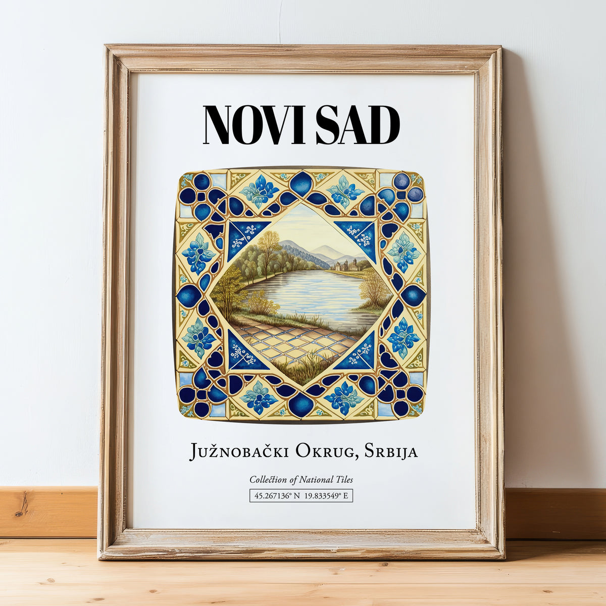 Novi Sad, Serbia – Cultural Heritage Wall Art, in wooden frame leaning on the floor