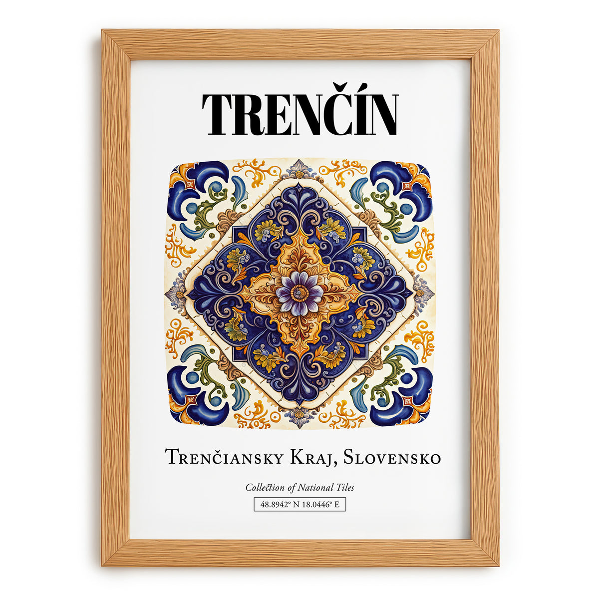 Trenčín, Slovakia – Travel Poster, set in oak frame