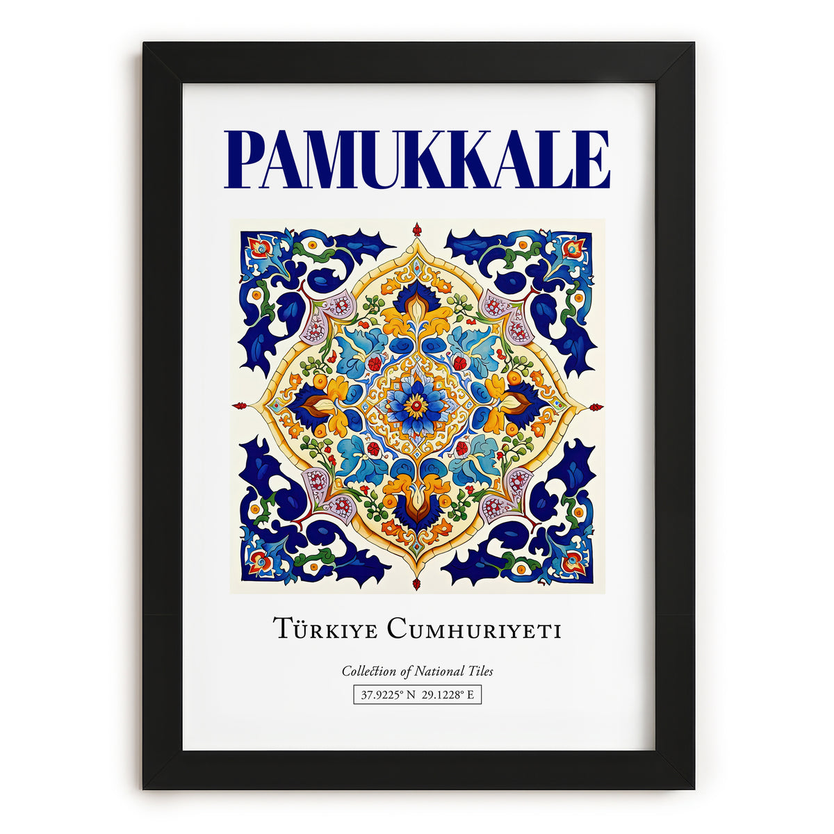 Pamukkale, Turkey – Illustrated Travel Poster, in sleek black frame