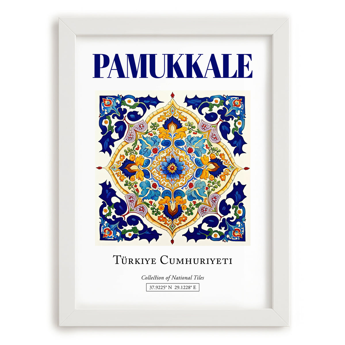 Pamukkale, Turkey – Illustrated Travel Poster, placed in minimal white frame