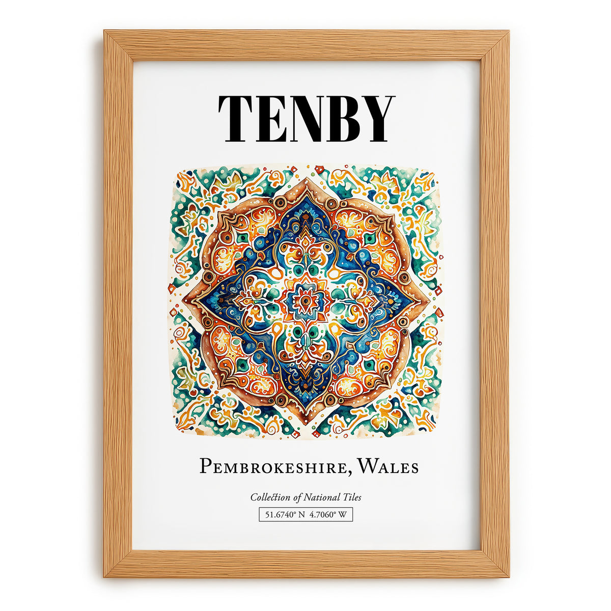 Tenby, Wales – Vintage Travel Poster, set in oak frame