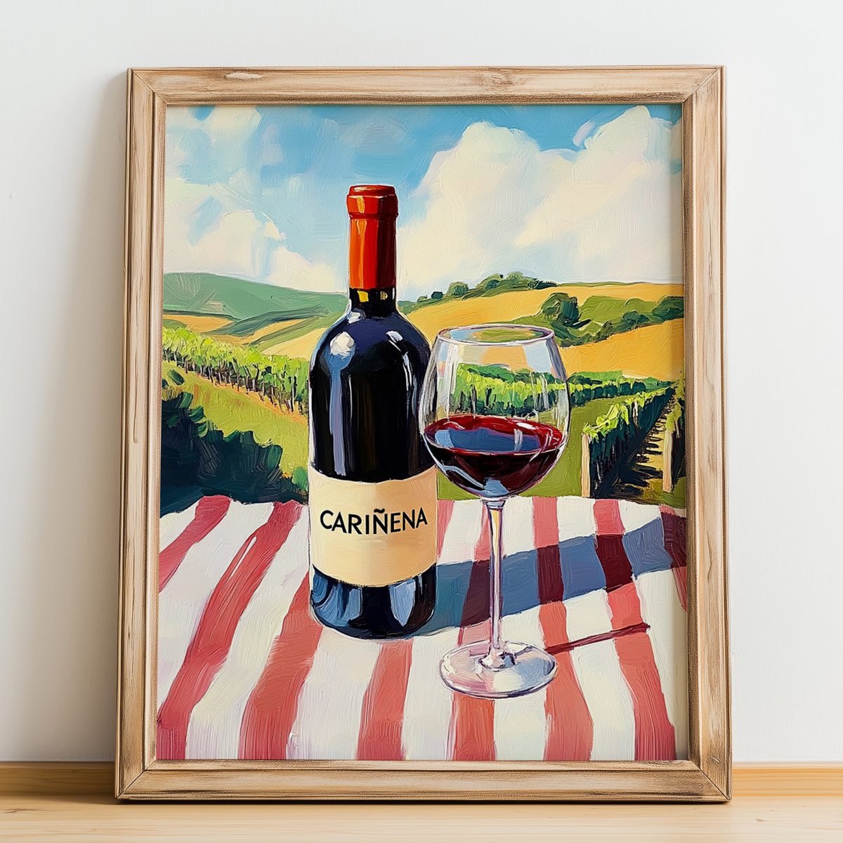 Cariñena – Spanish Red Wine, Vinoteca Poster, no-text version framed in wood