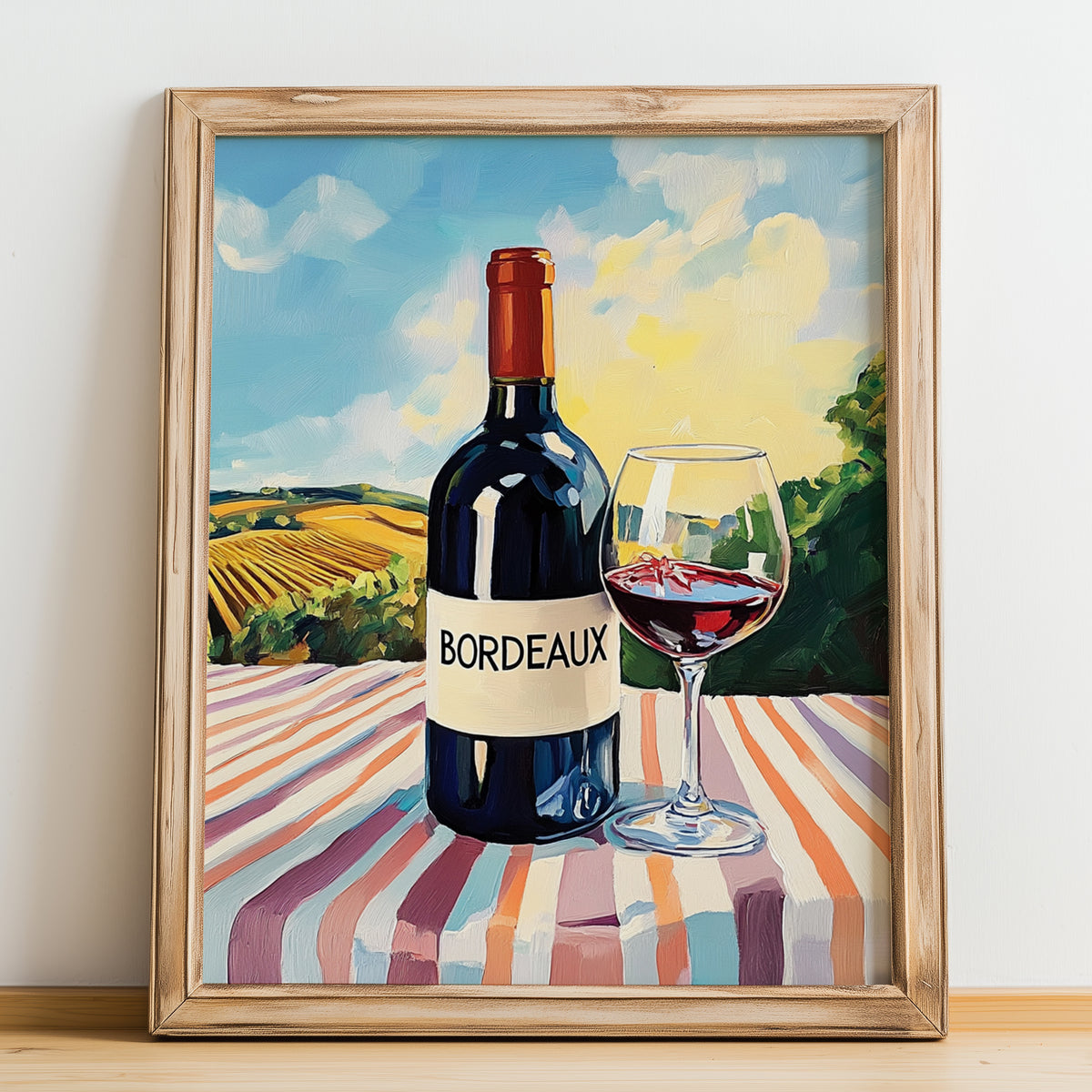 Bordeaux – French Red Wine, Wine Bar Poster, no-text version framed in wood