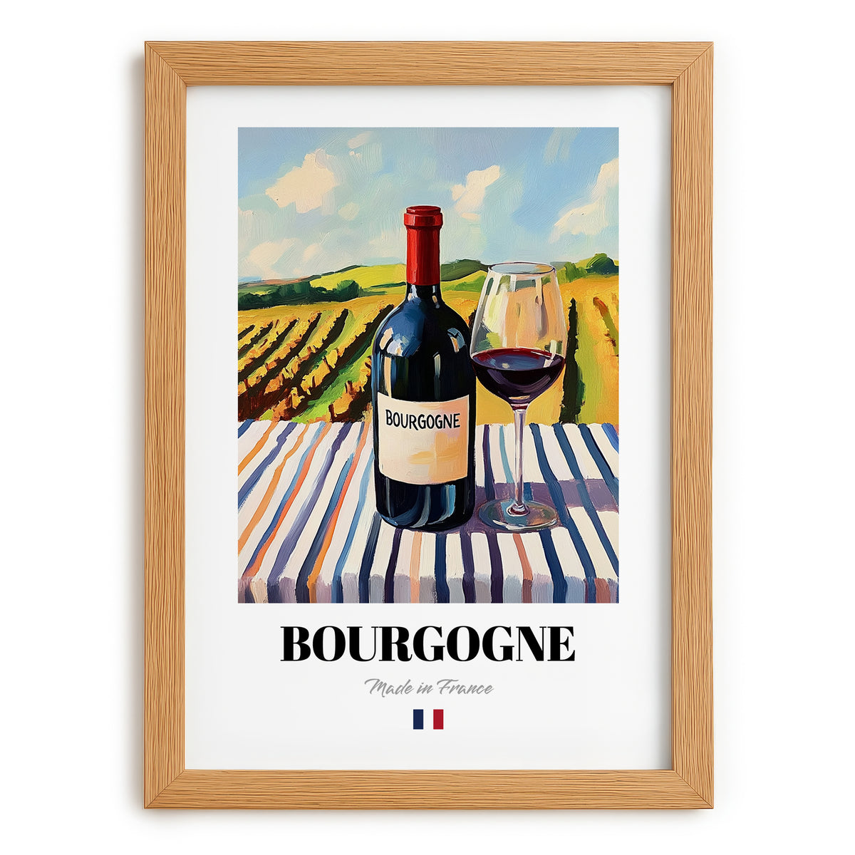 Bourgogne – French Red Wine, Vinoteca Print, set in oak frame