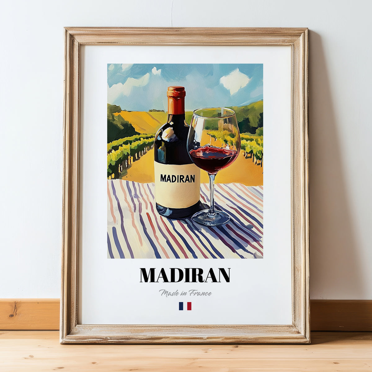 Madiran – French Red Wine, Vinoteca Wall Art, in wooden frame leaning on the floor
