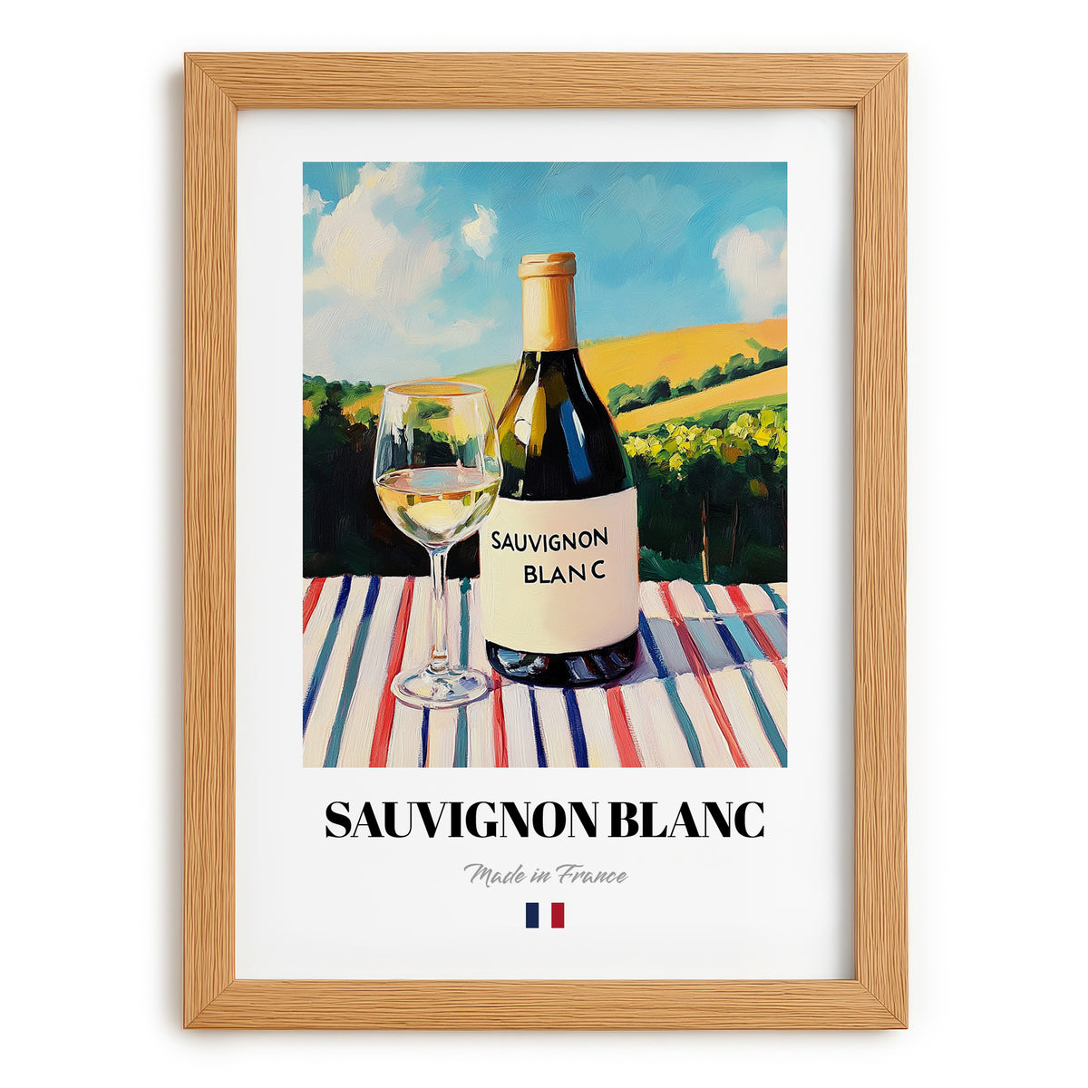Sauvignon Blanc – French White Wine, Wine Bar Still Life, set in oak frame