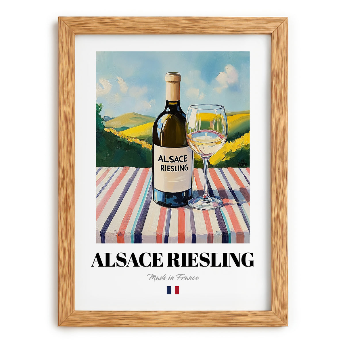 Alsace Riesling – French White Wine, Wine Bar Painting, set in oak frame
