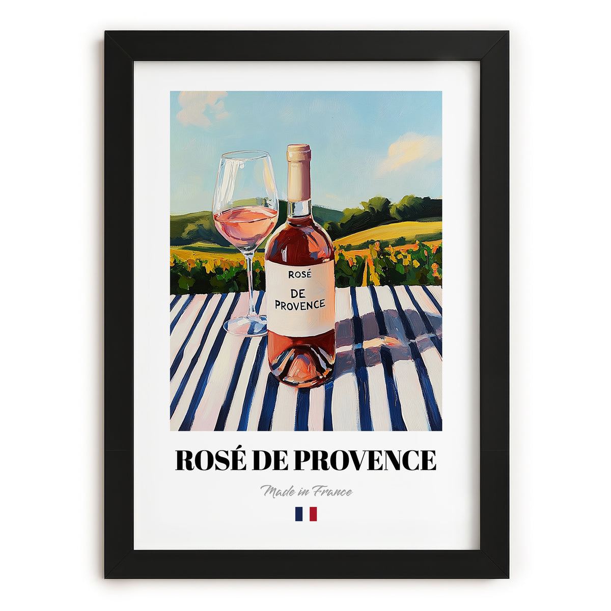 Rosé de Provence – French Rose Wine, Wine Bar Wall Art, in sleek black frame