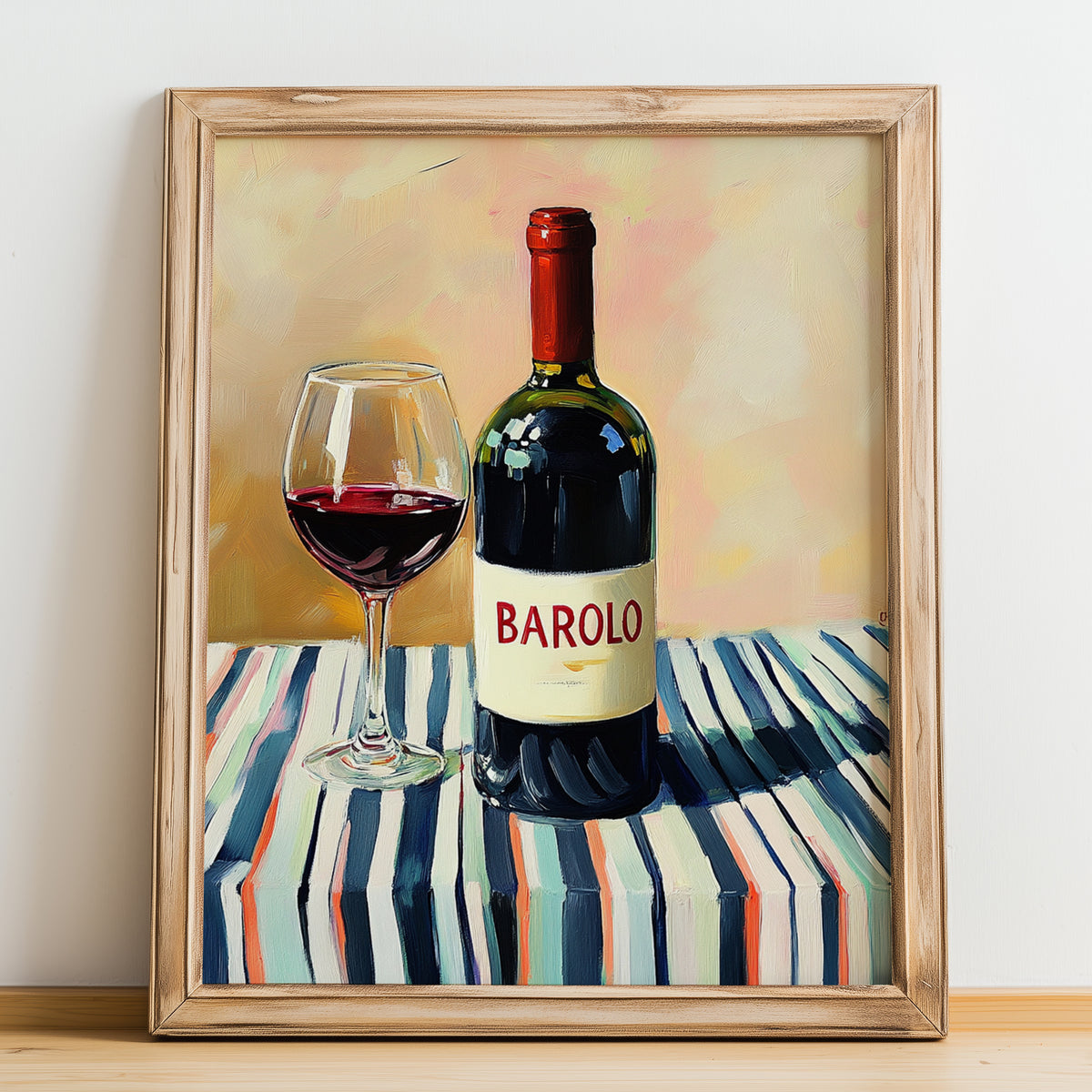 Barolo – Italian Red Wine, Wine Bar Print, no-text version framed in wood