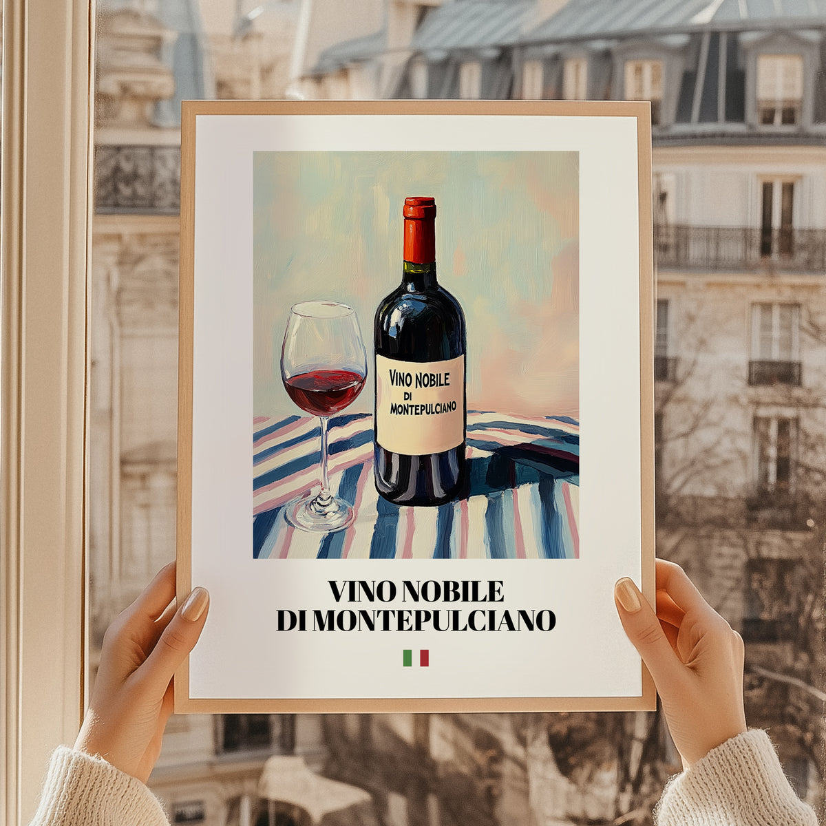Vino Nobile di Montepulciano – Italian Red Wine, Tasting Room Wall Art, styled in a charming Paris street view