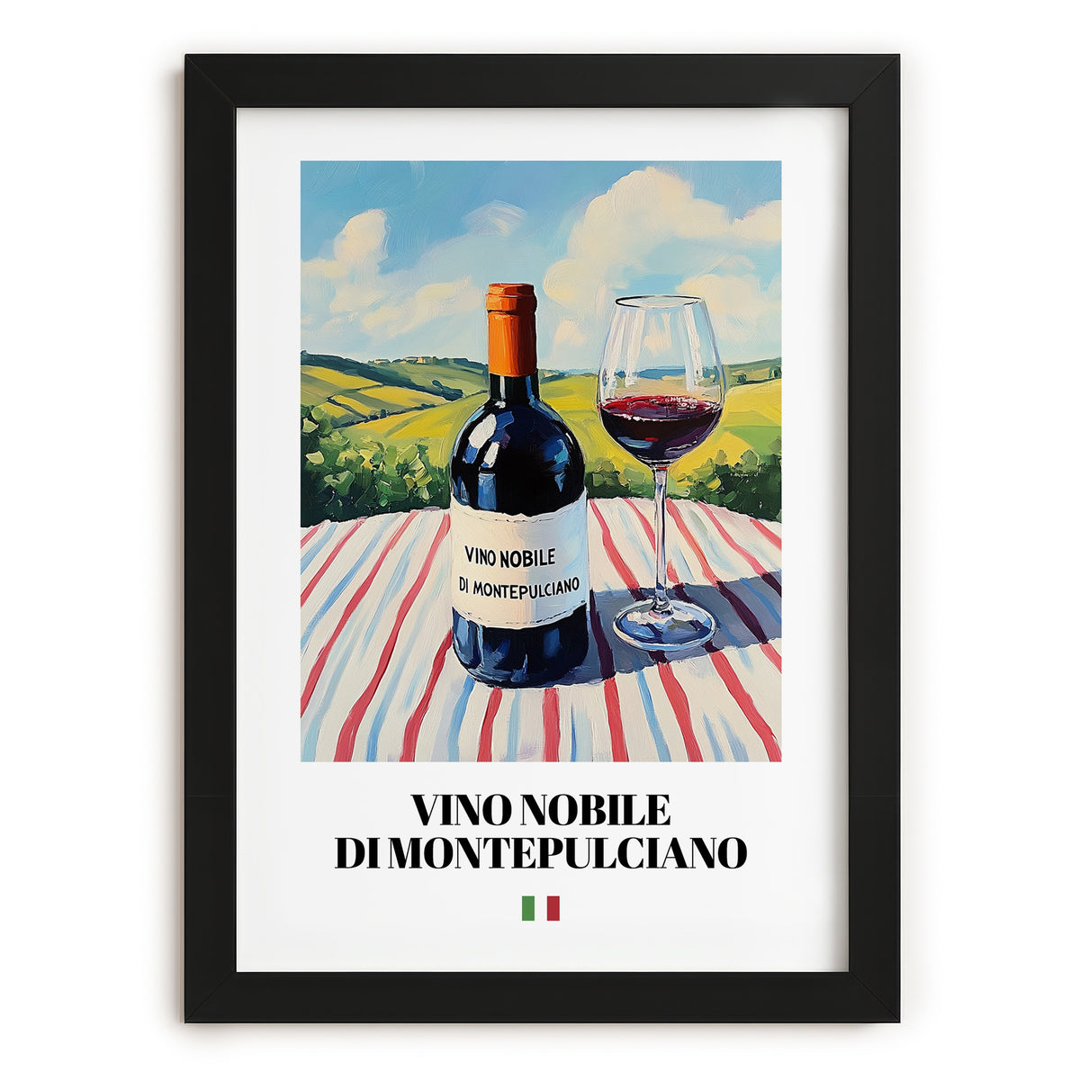 Vino Nobile di Montepulciano – Italian Red Wine, Vineyard Terrace Poster, in sleek black frame
