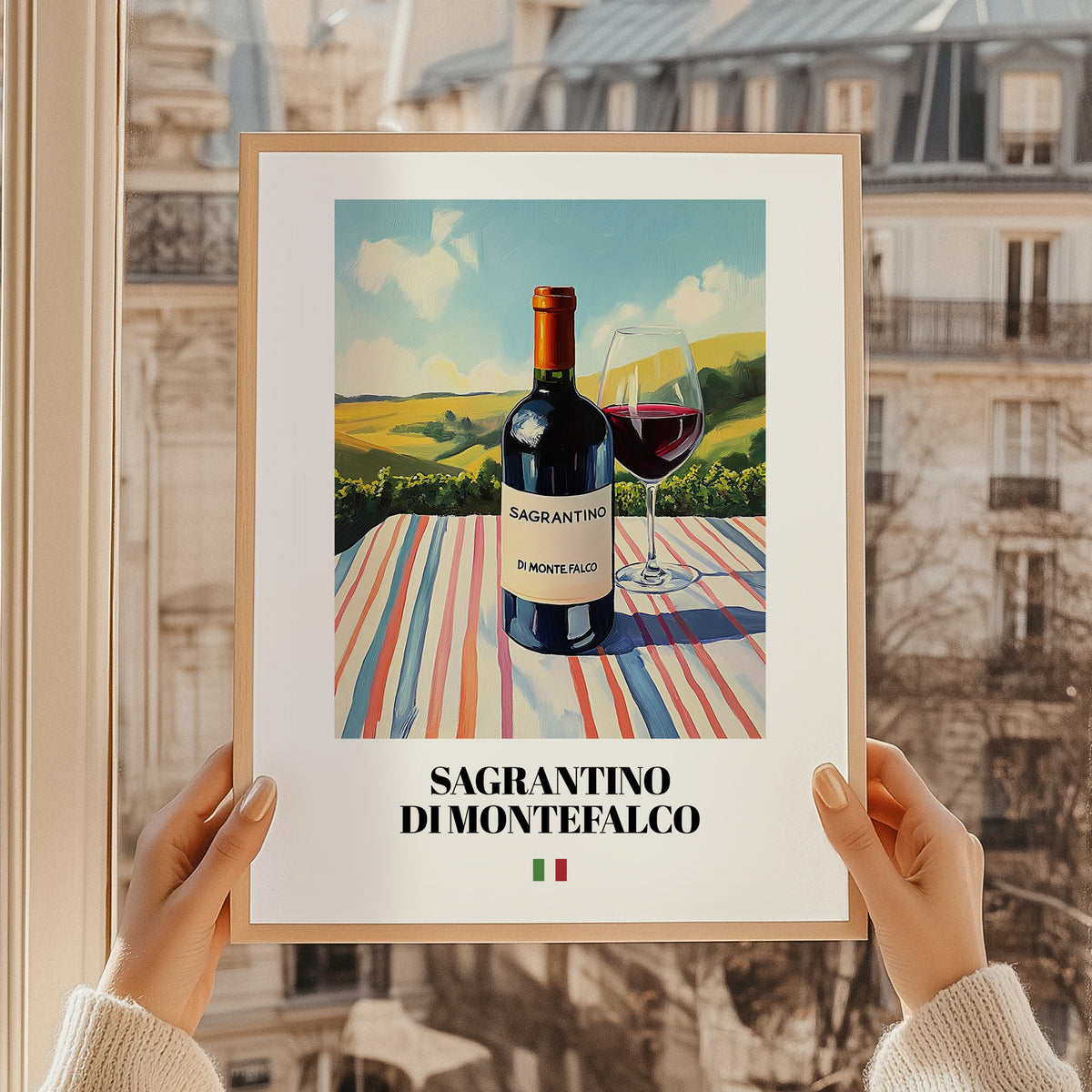 Sagrantino di Montefalco – Italian Red Wine, Wine Bar Painting, styled in a charming Paris street view