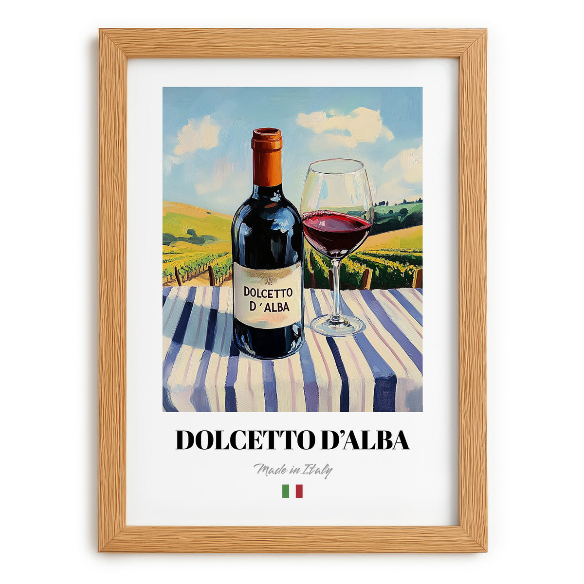 Dolcetto d'Alba – Italian Red Wine, Vinoteca Wall Art, set in oak frame