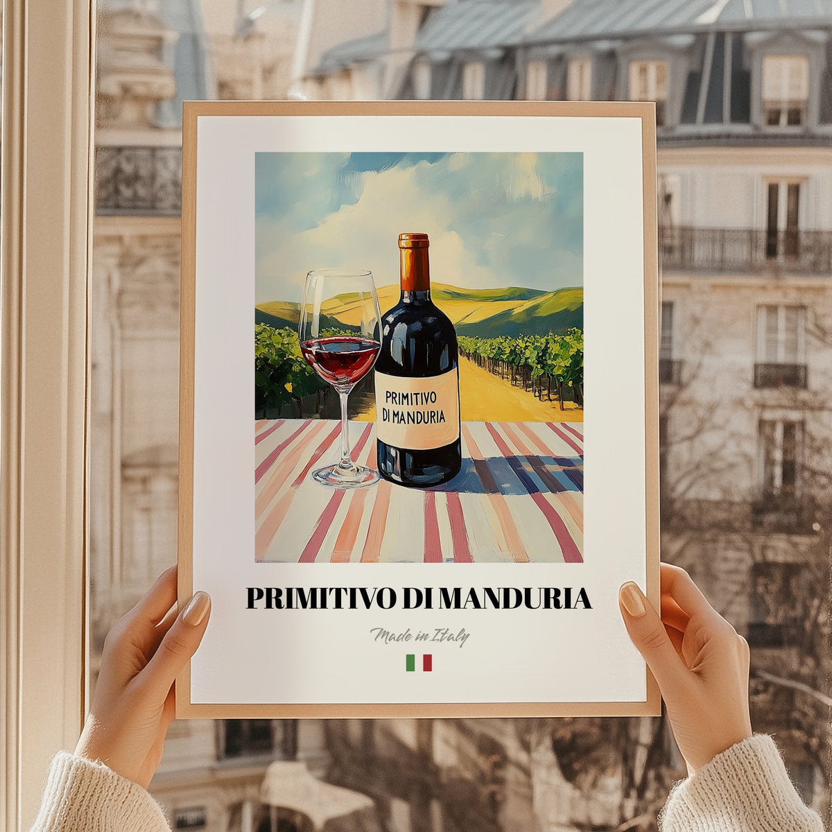 Primitivo di Manduria – Italian Red Wine, Wine Bar Wall Decor, styled in a charming Paris street view