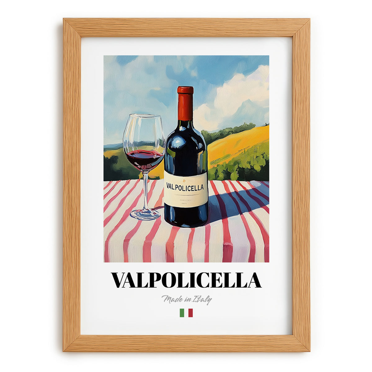 Valpolicella – Italian Red Wine, Wine Bar Still Life, set in oak frame