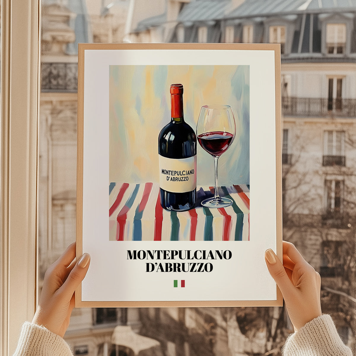 Montepulciano d'Abruzzo – Italian Red Wine, Bodega Poster, styled in a charming Paris street view