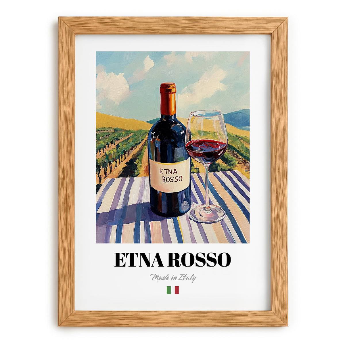 Etna Rosso – Italian Red Wine, Vinoteca Painting, set in oak frame