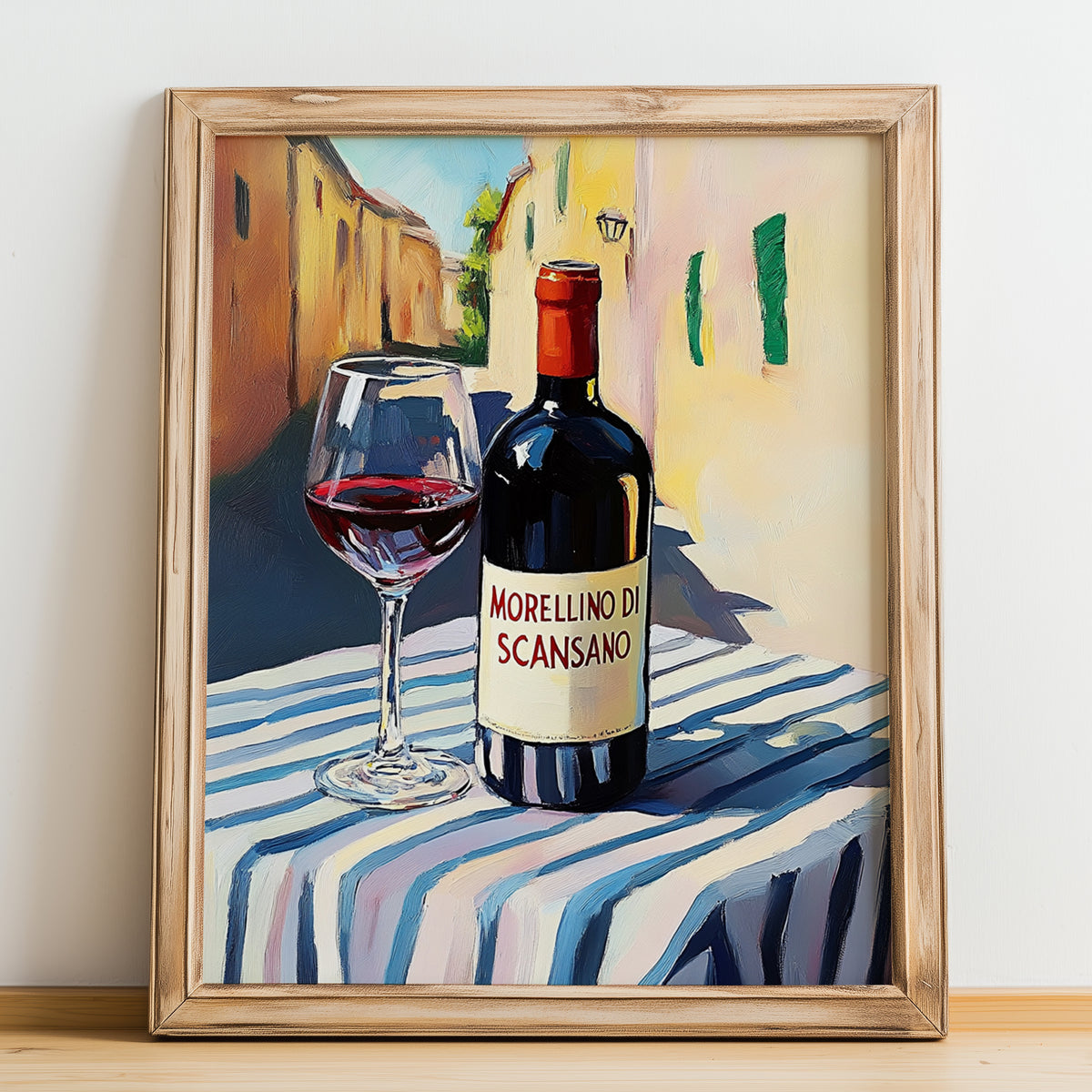 Morellino di Scansano – Italian Red Wine, Tasting Room Wall Art, no-text version framed in wood