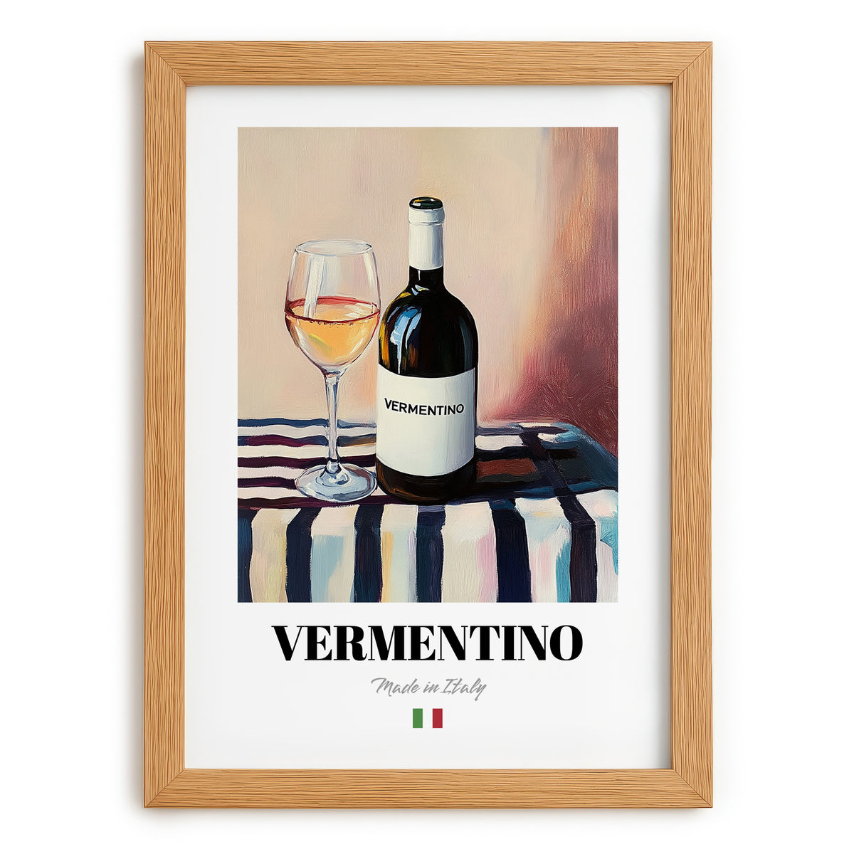 Vermentino – Italian White Wine, Vinoteca Poster, set in oak frame