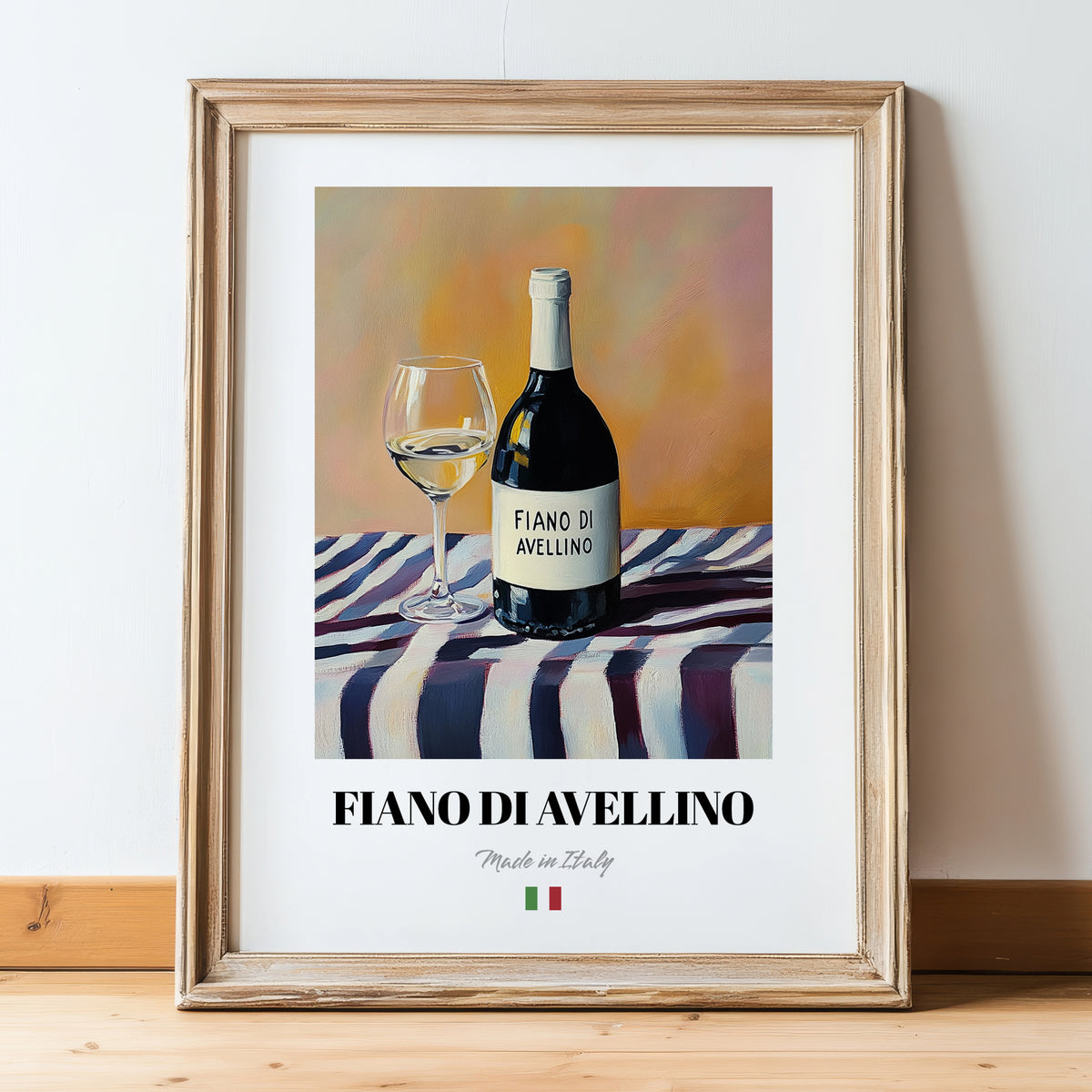 Fiano di Avellino – Italian White Wine, Bodega Poster, in wooden frame leaning on the floor