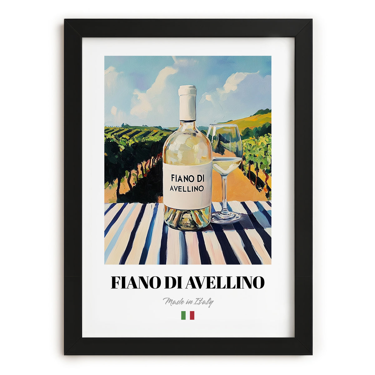 Fiano di Avellino – Italian White Wine, Bodega Poster, in sleek black frame
