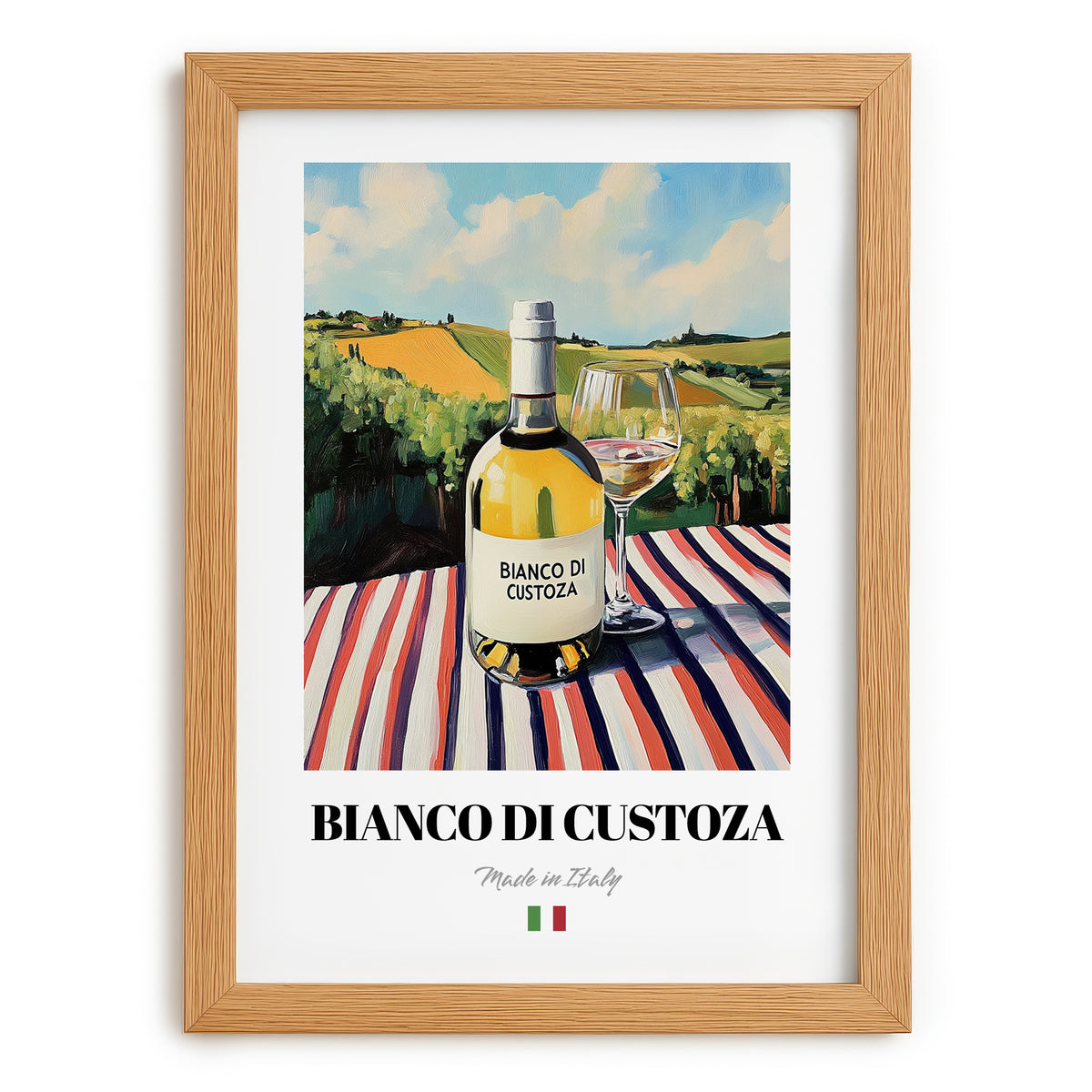 Bianco di Custoza – Italian White Wine, Vinoteca Wall Art, set in oak frame