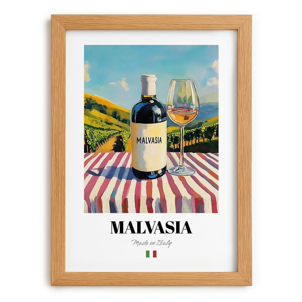Malvasia – Italian White Wine, Wine Bar Painting, set in oak frame
