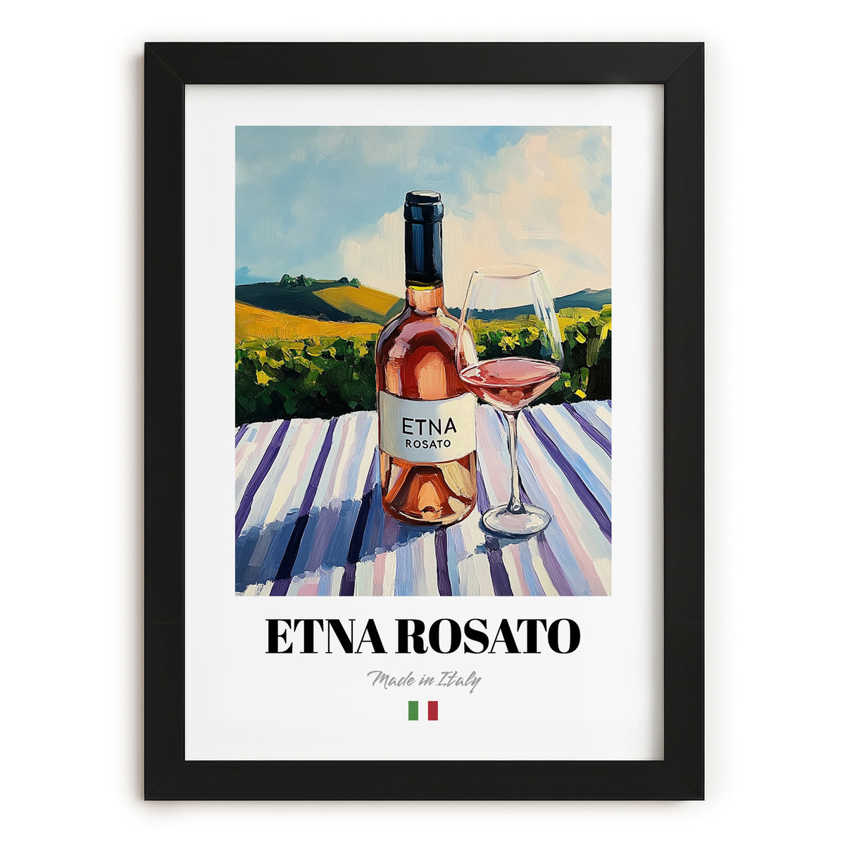 Etna Rosato – Italian Rose Wine, Wine Bar Print, in sleek black frame