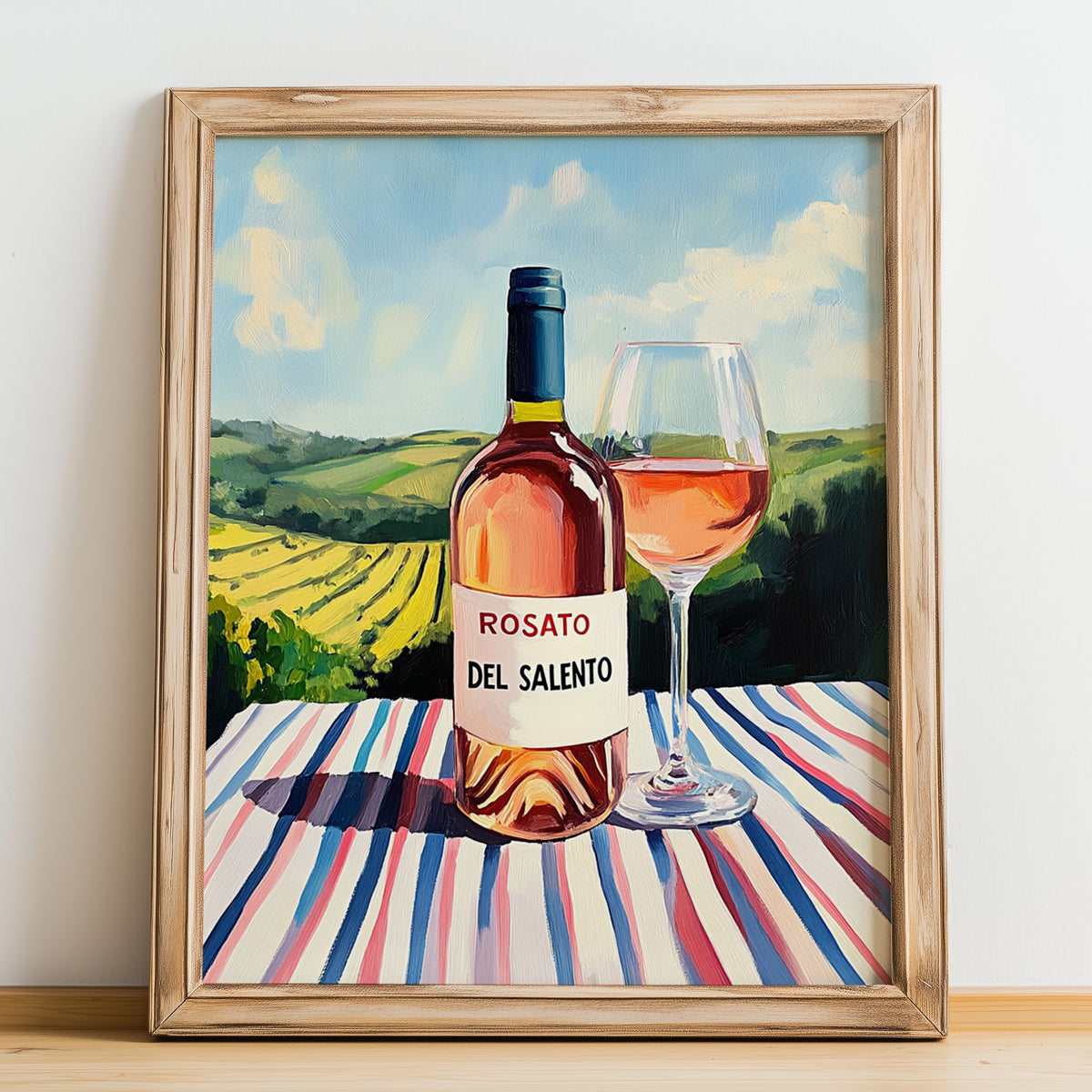 Rosato del Salento – Italian Rose Wine, Wine Bar Poster, no-text version framed in wood